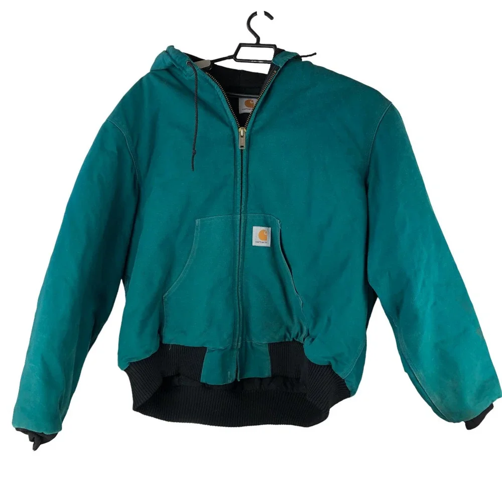 Carhartt Teal Vintage Hooded Work Jacket Lined Distressed jq1032 USA 2X-Large - Picture 12 of 12